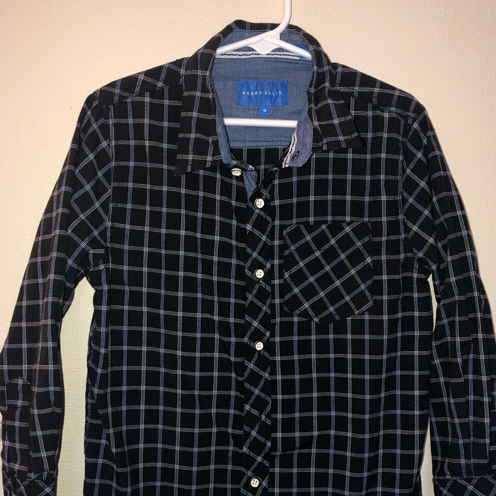 Perry Ellis Navy Blue Button Down Shirt